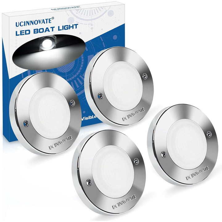 4-Pack Round Marine LED Lights, White Light, Silver Housing, 3.15 in - Just Closeouts Canada Inc.X004LF3OYZ