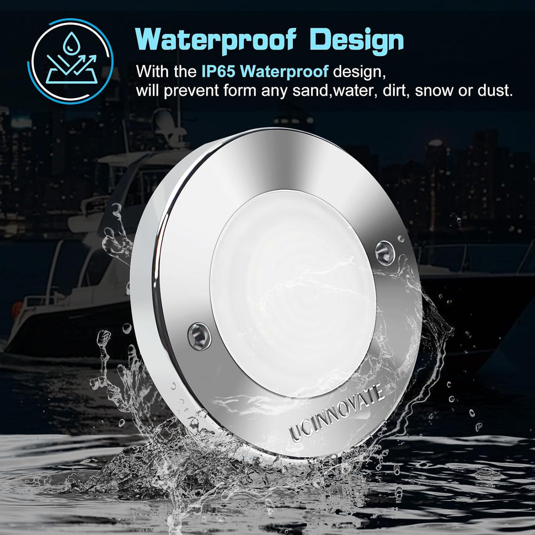 4-Pack Round Marine LED Lights, White Light, Silver Housing, 3.15 in - Just Closeouts Canada Inc.X004LF3OYZ