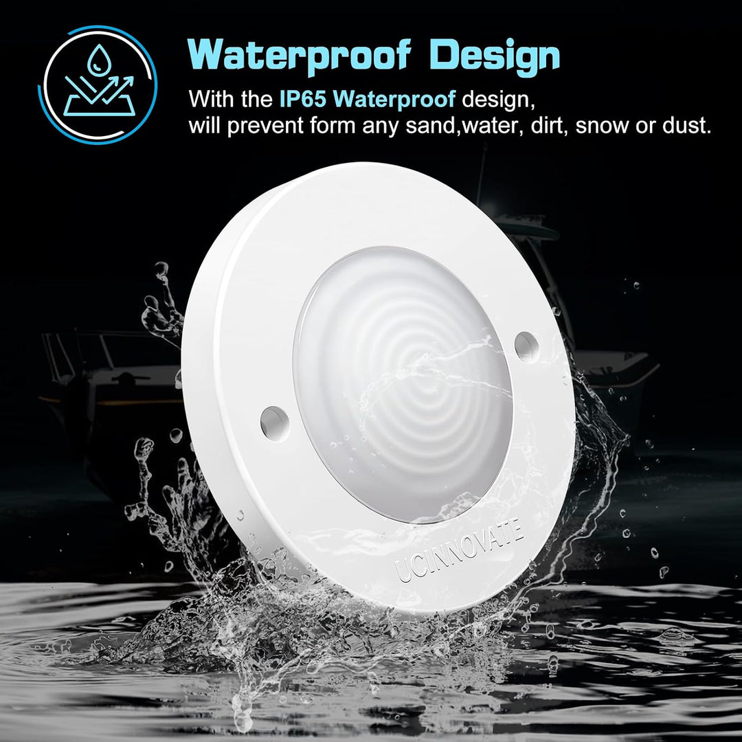 4-Pack Round Marine LED Lights, White Light, White Housing, 3.15 in - Just Closeouts Canada Inc.X0047QC6AV