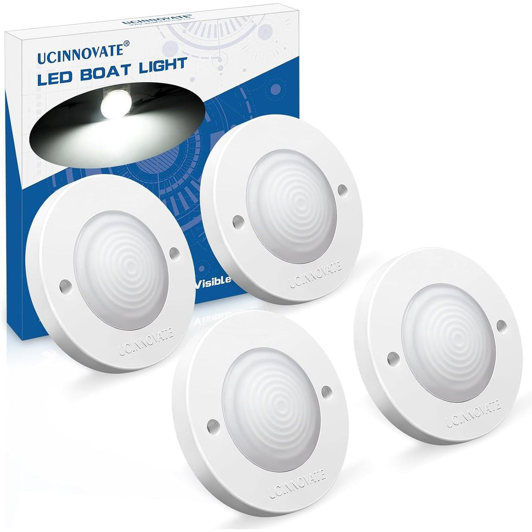 4-Pack Round Marine LED Lights, White Light, White Housing, 3.15 in - Just Closeouts Canada Inc.X0047QC6AV