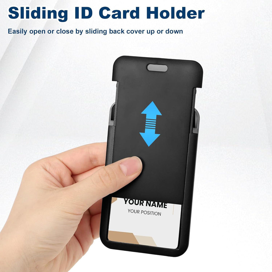 4 Pack Sliding ID Card Holder Plastic Vertical ID Badge Holder Hard Black Card Protector with Clear Window for Office School DriverÕs Licenses and Key Cards - Just Closeouts Canada Inc.