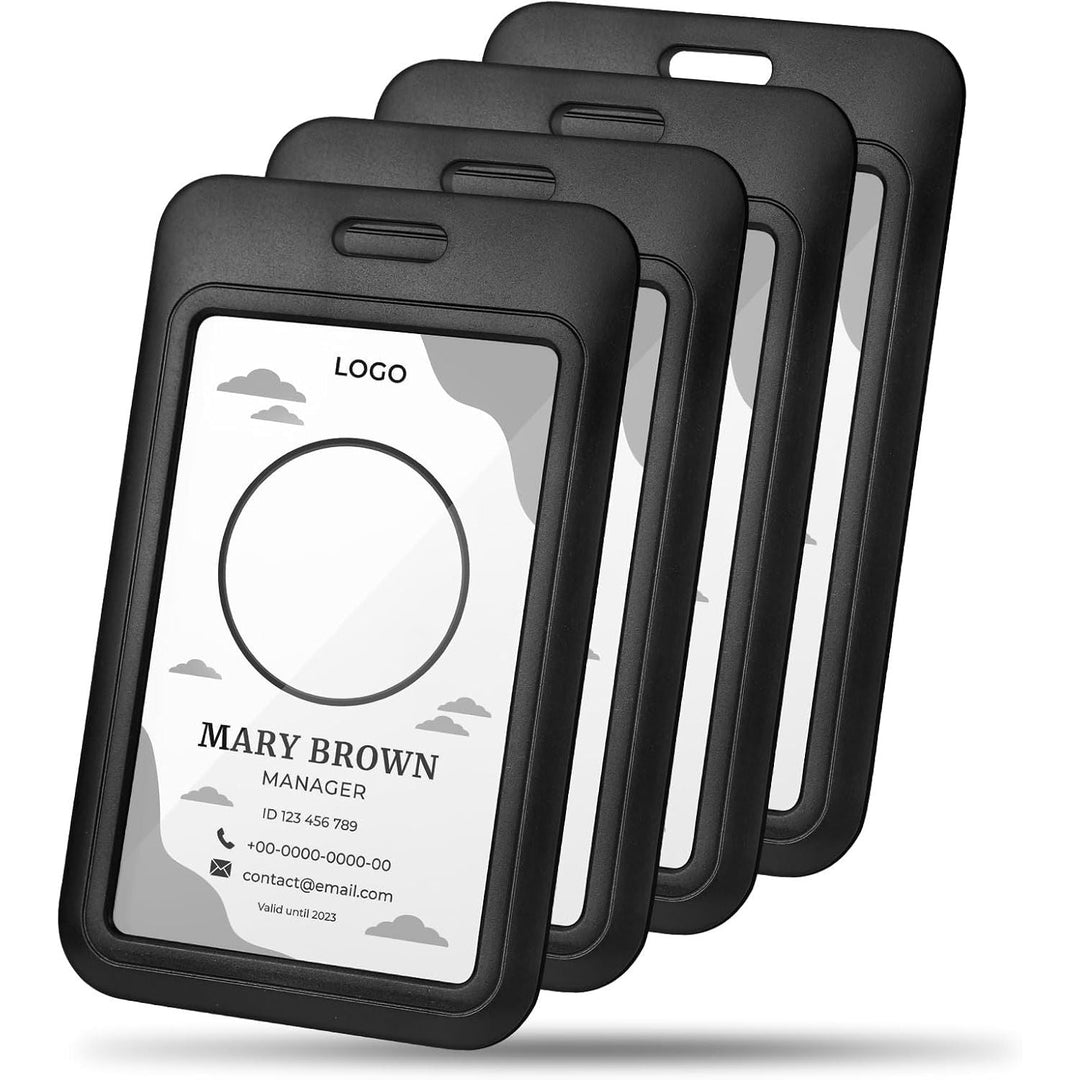 4 Pack Sliding ID Card Holder Plastic Vertical ID Badge Holder Hard Black Card Protector with Clear Window for Office School DriverÕs Licenses and Key Cards - Just Closeouts Canada Inc.
