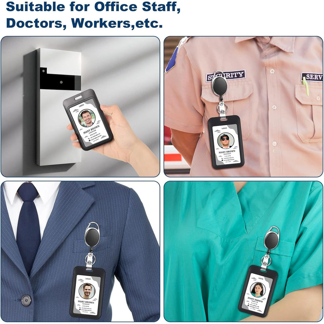 4 Pack Sliding ID Card Holder Plastic Vertical ID Badge Holder Hard Black Card Protector with Clear Window for Office School DriverÕs Licenses and Key Cards - Just Closeouts Canada Inc.