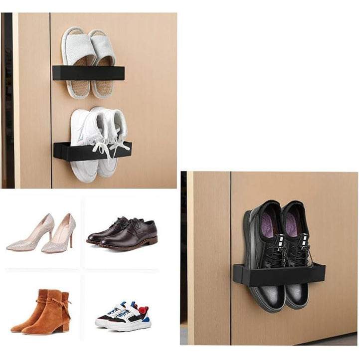4-Piece Black Adjustable Wall-Mounted Shoe Rack Set - Just Closeouts Canada Inc.