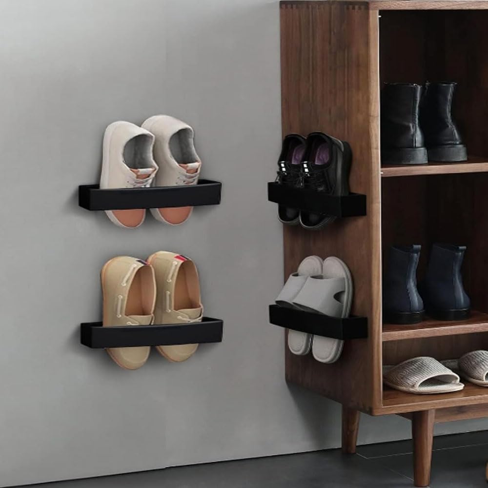 4-Piece Black Adjustable Wall-Mounted Shoe Rack Set - Just Closeouts Canada Inc.