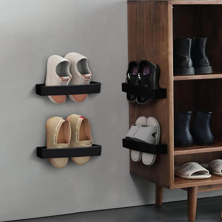 4-Piece Black Adjustable Wall-Mounted Shoe Rack Set - Just Closeouts Canada Inc.