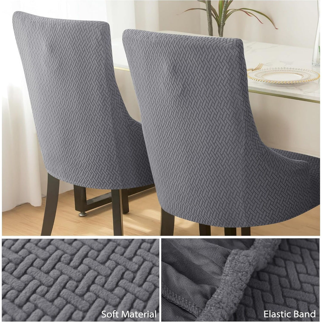 4 Pieces Stretch Wingback Side Chair Covers, Spandex Jacquard Dining Chair Covers with Arms Washable Dining Room Chair Slipcovers with Arms Funiture Protector Home Decor (Dark Grey, 4) - Just Closeouts Canada Inc.
