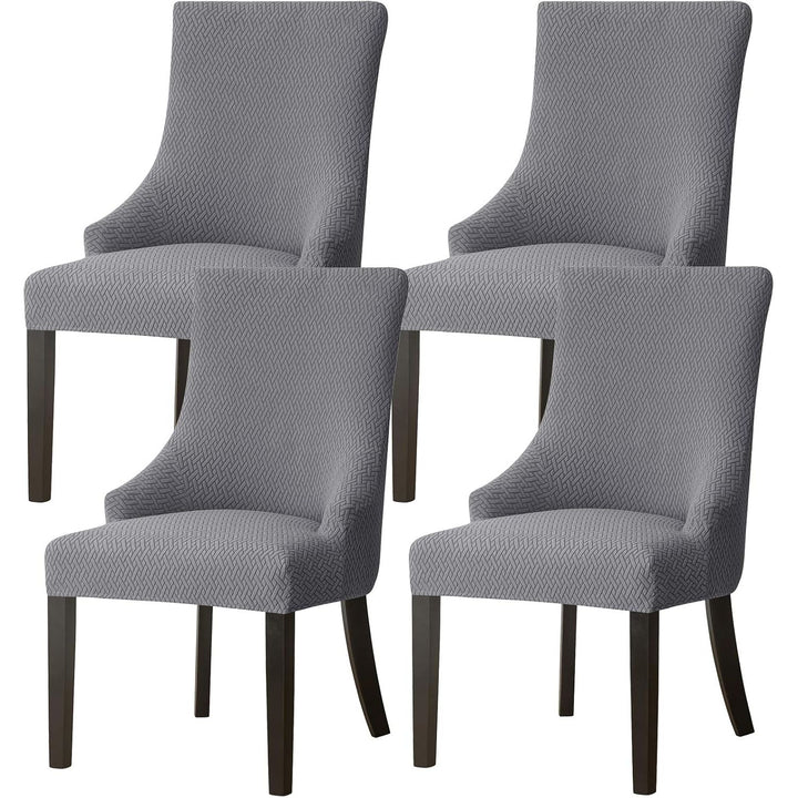 4 Pieces Stretch Wingback Side Chair Covers, Spandex Jacquard Dining Chair Covers with Arms Washable Dining Room Chair Slipcovers with Arms Funiture Protector Home Decor (Dark Grey, 4) - Just Closeouts Canada Inc.
