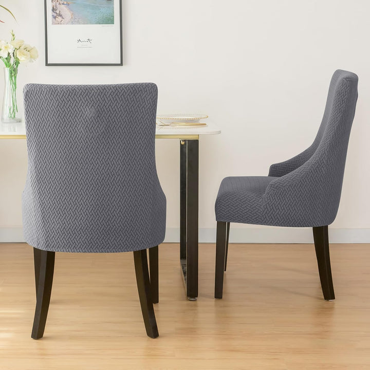 4 Pieces Stretch Wingback Side Chair Covers, Spandex Jacquard Dining Chair Covers with Arms Washable Dining Room Chair Slipcovers with Arms Funiture Protector Home Decor (Dark Grey, 4) - Just Closeouts Canada Inc.