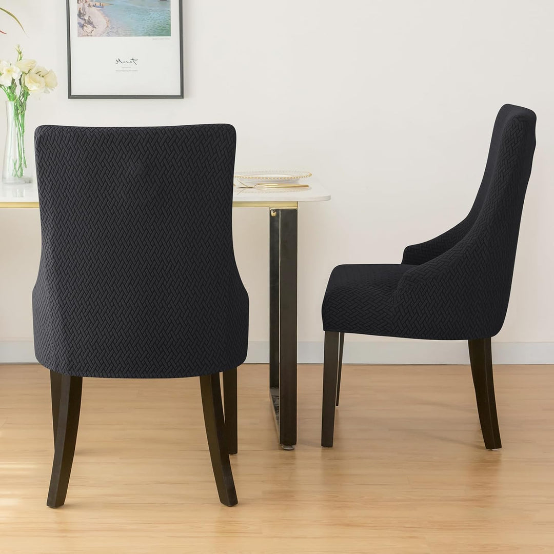 4 Pieces Stretch Wingback Side Chair Covers, Spandex Jacquard Dining Chair Covers with Arms Washable Dining Room Chair Slipcovers with Arms Funiture Protector Home Decor (4, Black) - Just Closeouts Canada Inc.