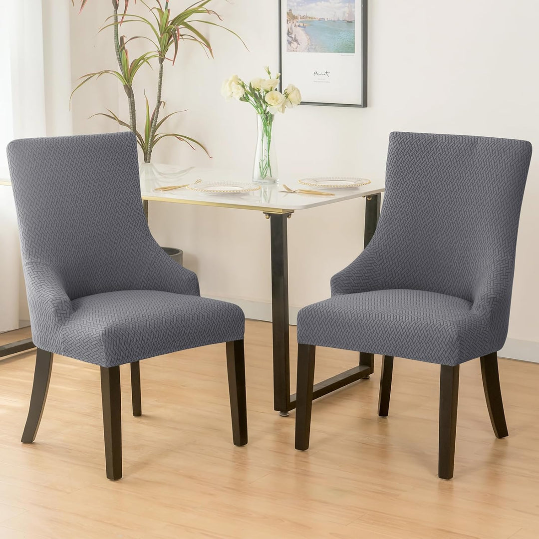 4 Pieces Stretch Wingback Side Chair Covers, Spandex Jacquard Dining Chair Covers with Arms Washable Dining Room Chair Slipcovers with Arms Funiture Protector Home Decor (Dark Grey, 4) - Just Closeouts Canada Inc.