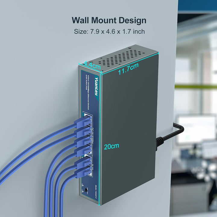 4 Port PoE Switch with 2 Ethernet Uplink, 4 Port PoE+ 100Mbps, 78W 802.3af/at, Extend Function, One - Key VLAN, Metal, Desktop & Wall - Mount, Unmanaged Plug and Play - Just Closeouts Canada Inc.X002IDQCJB