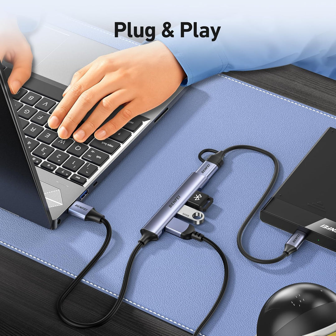4-Port USB Hub: 1x 10Gbps USB 3.2 + 3X USB 2.0- for Mouse, Keyboard, Flash Drive, Printer - Compatible with Laptop, PC, Xbox, PS5 - Just Closeouts Canada Inc.000417grey