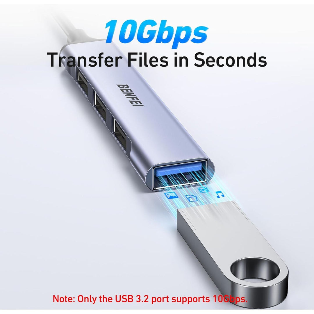 4-Port USB Hub: 1x 10Gbps USB 3.2 + 3X USB 2.0- for Mouse, Keyboard, Flash Drive, Printer - Compatible with Laptop, PC, Xbox, PS5 - Just Closeouts Canada Inc.000417grey