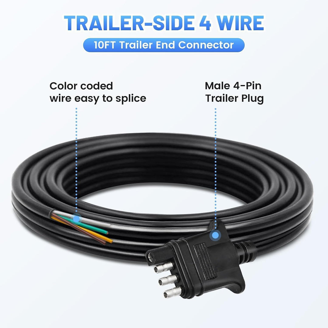 4-Way Flat Trailer Connector Cable – 10 ft, 18 AWG, Male - Just Closeouts Canada Inc.