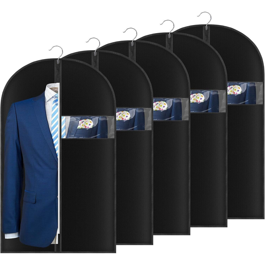 40" Garment Bags for Hanging Clothes, Suit Covers Bags for Closet Storage with Clear Window, Suit Protector for Travel, T-Shirt, Jacket, Suits, Coats, Set of 5, Black - Just Closeouts Canada Inc.