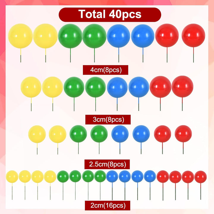 40 Pcs Ball Cake Toppers Mini Foam Balls Cake Decorations Insert Balls Cake Decorations DIY Cake Topper for Birthday Baking Anniversary Wedding and Baby Shower (Red Blue Yellow Green) - Just Closeouts Canada Inc.