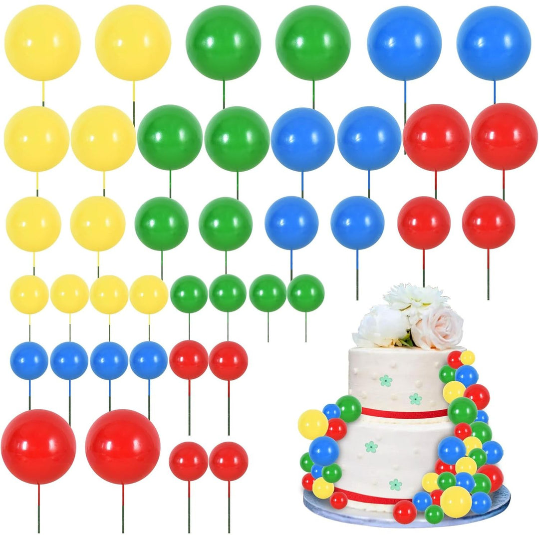 40 Pcs Ball Cake Toppers Mini Foam Balls Cake Decorations Insert Balls Cake Decorations DIY Cake Topper for Birthday Baking Anniversary Wedding and Baby Shower (Red Blue Yellow Green) - Just Closeouts Canada Inc.