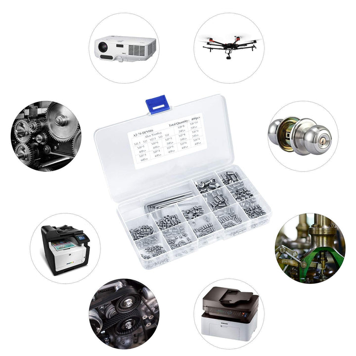 400 Pcs Grub Screws Set Allen Key Screws M3 M4 M5 M6 M8 Stainless Steel Hex Grub Screws Cone Point Set Screw with Key Wrench in PP Box - Just Closeouts Canada Inc.