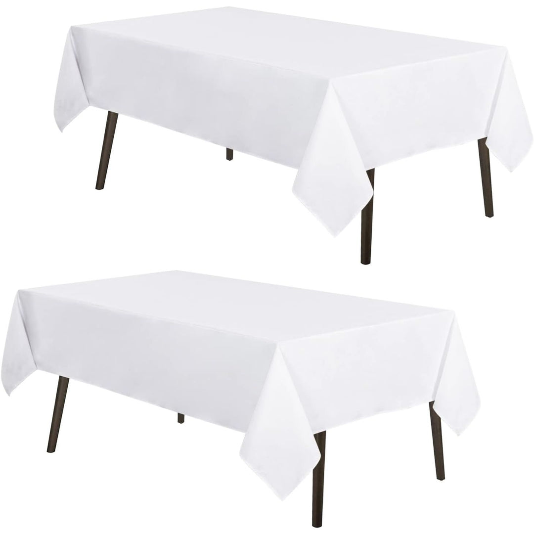 2 Pack White Table Cloths Rectangular Table Cloth Machine Washable Polyester Table Cover for Dining Buffet Parties Picnic Events Weddings, 90x156 Inch