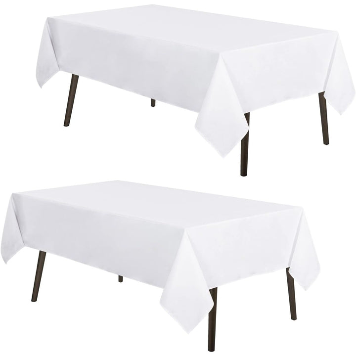 2 Pack White Table Cloths Rectangular Table Cloth Machine Washable Polyester Table Cover for Dining Buffet Parties Picnic Events Weddings, 90x156 Inch