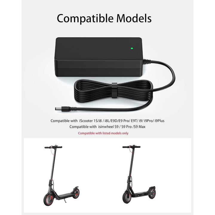 42V 2A Charger for iScooter i9, i9 Pro, i8, i8L, 1S Electric Scooter Charger Compatible with isinwheel S9/S9 Pro/S9 Max (Fits 36V Lithium Battery Scooters) - Just Closeouts Canada Inc.