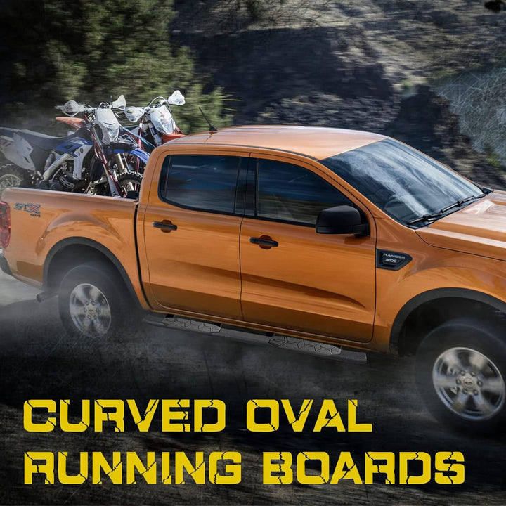 4.3 Inches Oval Tube Bar Running Boards Compatible with 2019 - 2025 Dodge Ram 1500 Crew Cab New Body Style(Excl. Ram 2500 3500). Running Boards and Carbon Steel Side Steps Nerf Bars. - Just Closeouts Canada Inc.