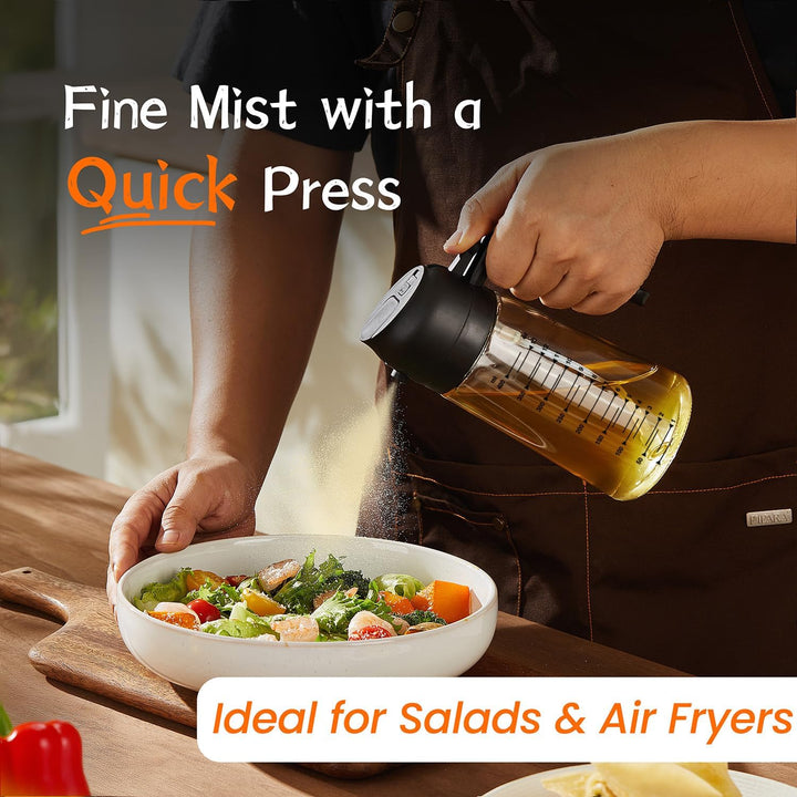 470ml Olive Oil Spray Bottle for Kitchen Gadgets - 2 in 1 Olive Oil Dispenser Bottle and Air Fryer Accessories for Cooking, Salad and BBQ - Black - Just Closeouts Canada Inc.