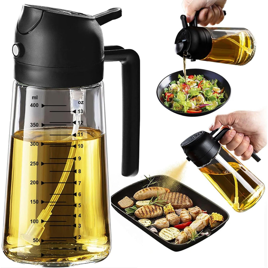 470ml Olive Oil Spray Bottle for Kitchen Gadgets - 2 in 1 Olive Oil Dispenser Bottle and Air Fryer Accessories for Cooking, Salad and BBQ - Black - Just Closeouts Canada Inc.