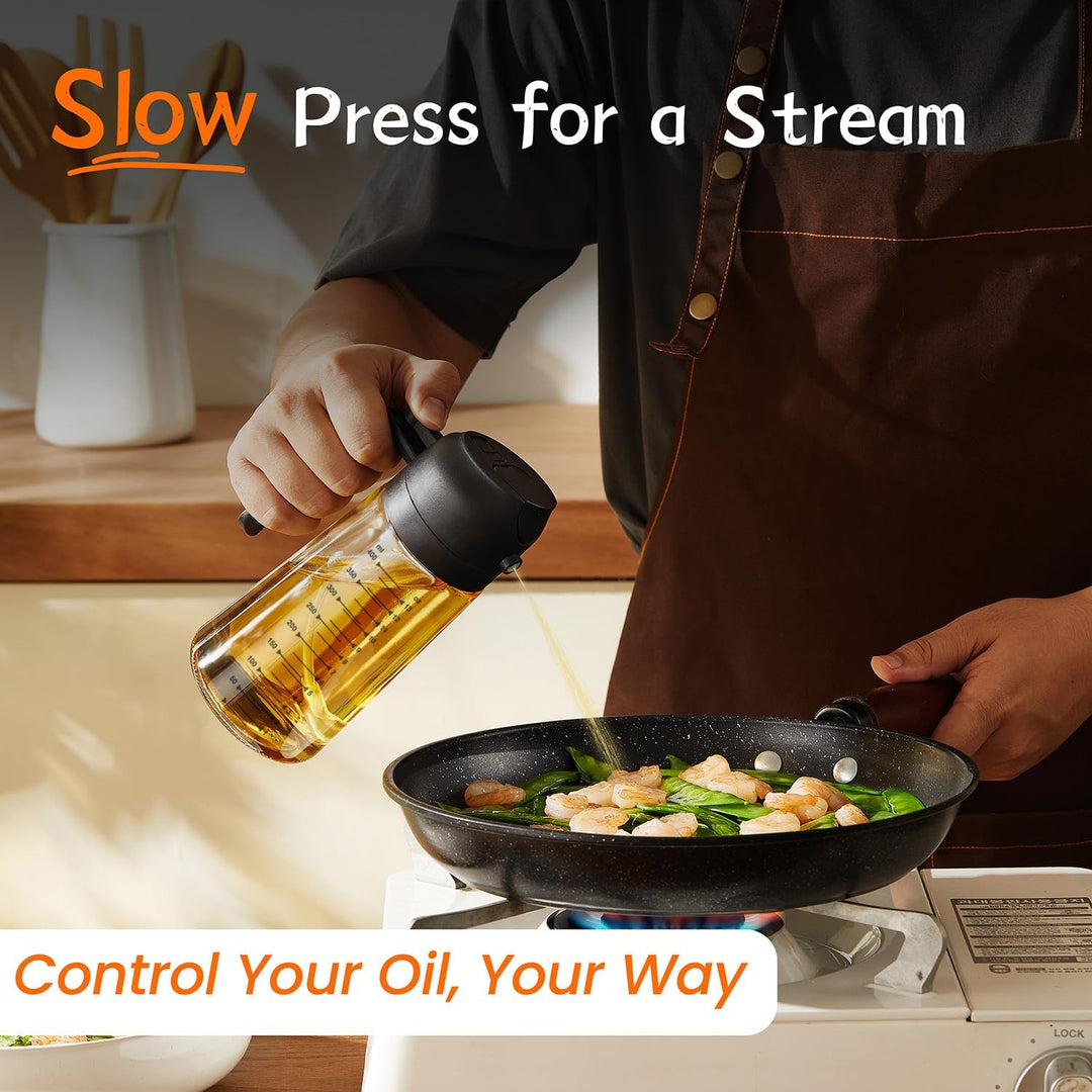 470ml Olive Oil Spray Bottle for Kitchen Gadgets - 2 in 1 Olive Oil Dispenser Bottle and Air Fryer Accessories for Cooking, Salad and BBQ - Black - Just Closeouts Canada Inc.