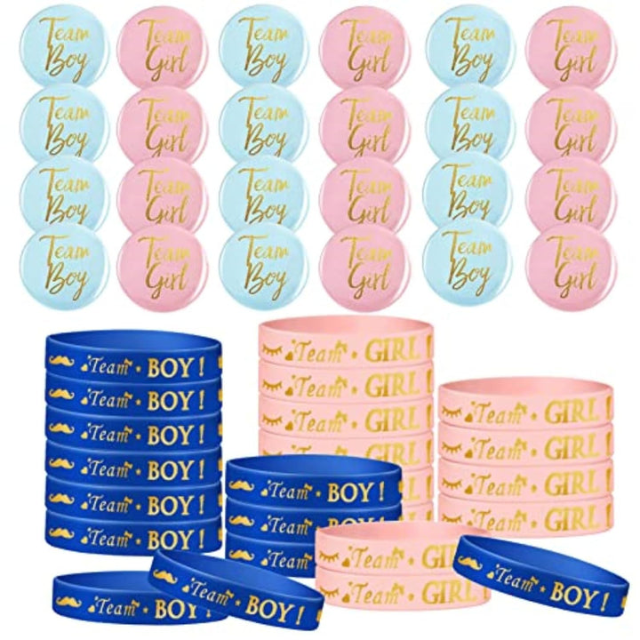 48 Piece Gender Reveal Bracelets Set, Includes 24 Piece Gender Reveal Button Pin 24 Piece Gender Reveal Bracelet Team Boy Girl Wristband for Baby Shower Gender Reveal Party Favors Supplies - Just Closeouts Canada Inc.