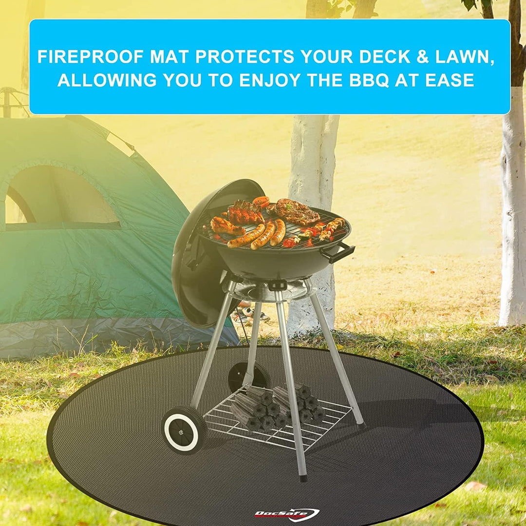 48" Round Fire Pit Mat, 4 - Layer Fireproof Under Grill Mat Heat Insulated Indoor Fireplace Pad Protector for Decks,Patios,Grass,BBQ Smoker, Portable Reusable Oil - Proof and Waterproof, Black - Just Closeouts Canada Inc.