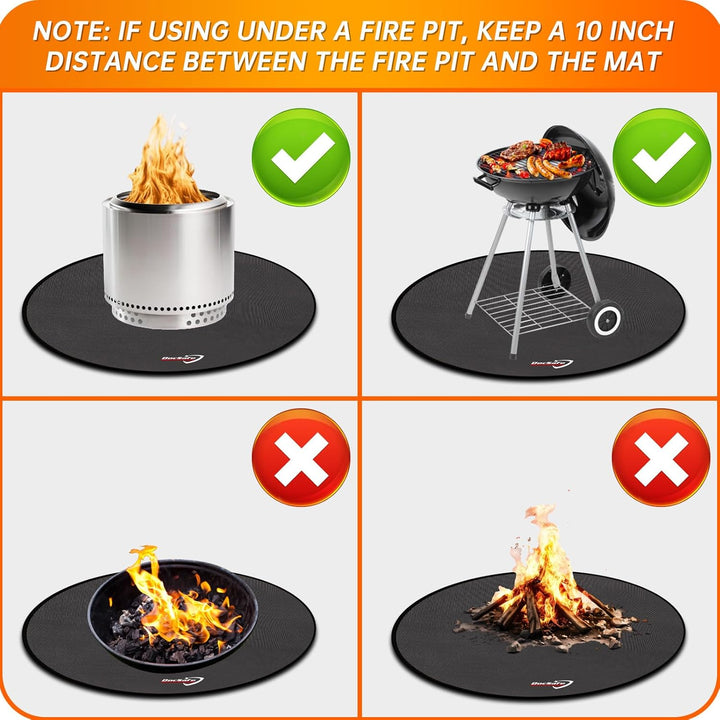 48" Round Fire Pit Mat, 4 - Layer Fireproof Under Grill Mat Heat Insulated Indoor Fireplace Pad Protector for Decks,Patios,Grass,BBQ Smoker, Portable Reusable Oil - Proof and Waterproof, Black - Just Closeouts Canada Inc.
