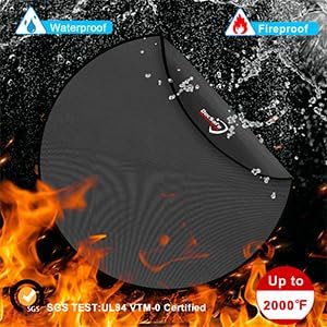 48" Round Fire Pit Mat, 4 - Layer Fireproof Under Grill Mat Heat Insulated Indoor Fireplace Pad Protector for Decks,Patios,Grass,BBQ Smoker, Portable Reusable Oil - Proof and Waterproof, Black - Just Closeouts Canada Inc.