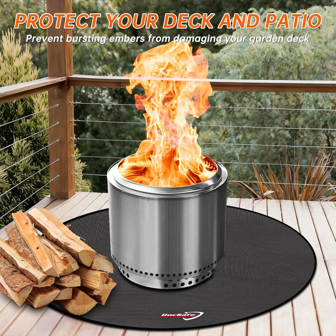 48" Round Fire Pit Mat, 4 - Layer Fireproof Under Grill Mat Heat Insulated Indoor Fireplace Pad Protector for Decks,Patios,Grass,BBQ Smoker, Portable Reusable Oil - Proof and Waterproof, Black - Just Closeouts Canada Inc.