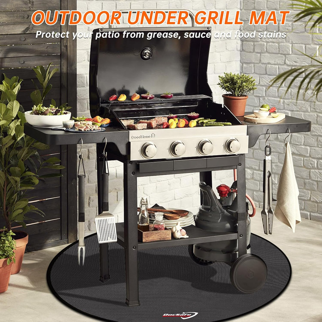 48" Round Fire Pit Mat, 4 - Layer Fireproof Under Grill Mat Heat Insulated Indoor Fireplace Pad Protector for Decks,Patios,Grass,BBQ Smoker, Portable Reusable Oil - Proof and Waterproof, Black - Just Closeouts Canada Inc.
