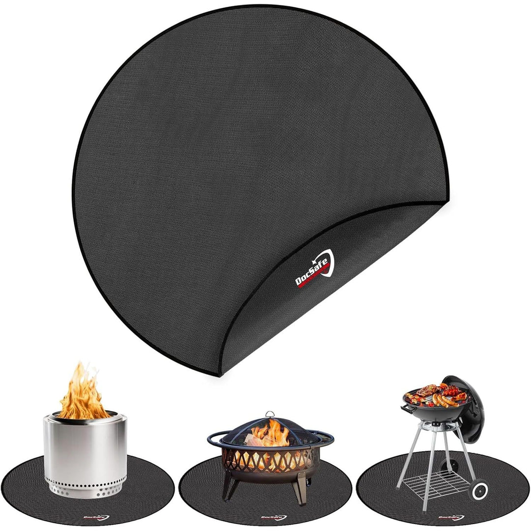 48" Round Fire Pit Mat, 4 - Layer Fireproof Under Grill Mat Heat Insulated Indoor Fireplace Pad Protector for Decks,Patios,Grass,BBQ Smoker, Portable Reusable Oil - Proof and Waterproof, Black - Just Closeouts Canada Inc.