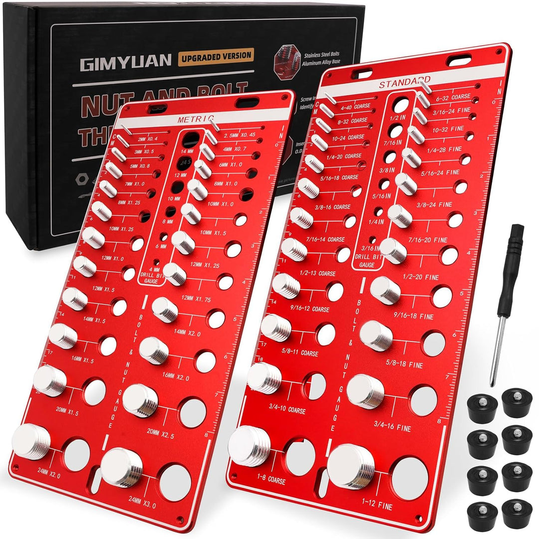 48 Thread Checker, Nut and Bolt Thread Checker, 24 Standard & 24 Metric Thread Size, 12 Drill Bit Gauge, Wall Mount Thread Identifier Board, Red - Just Closeouts Canada Inc.
