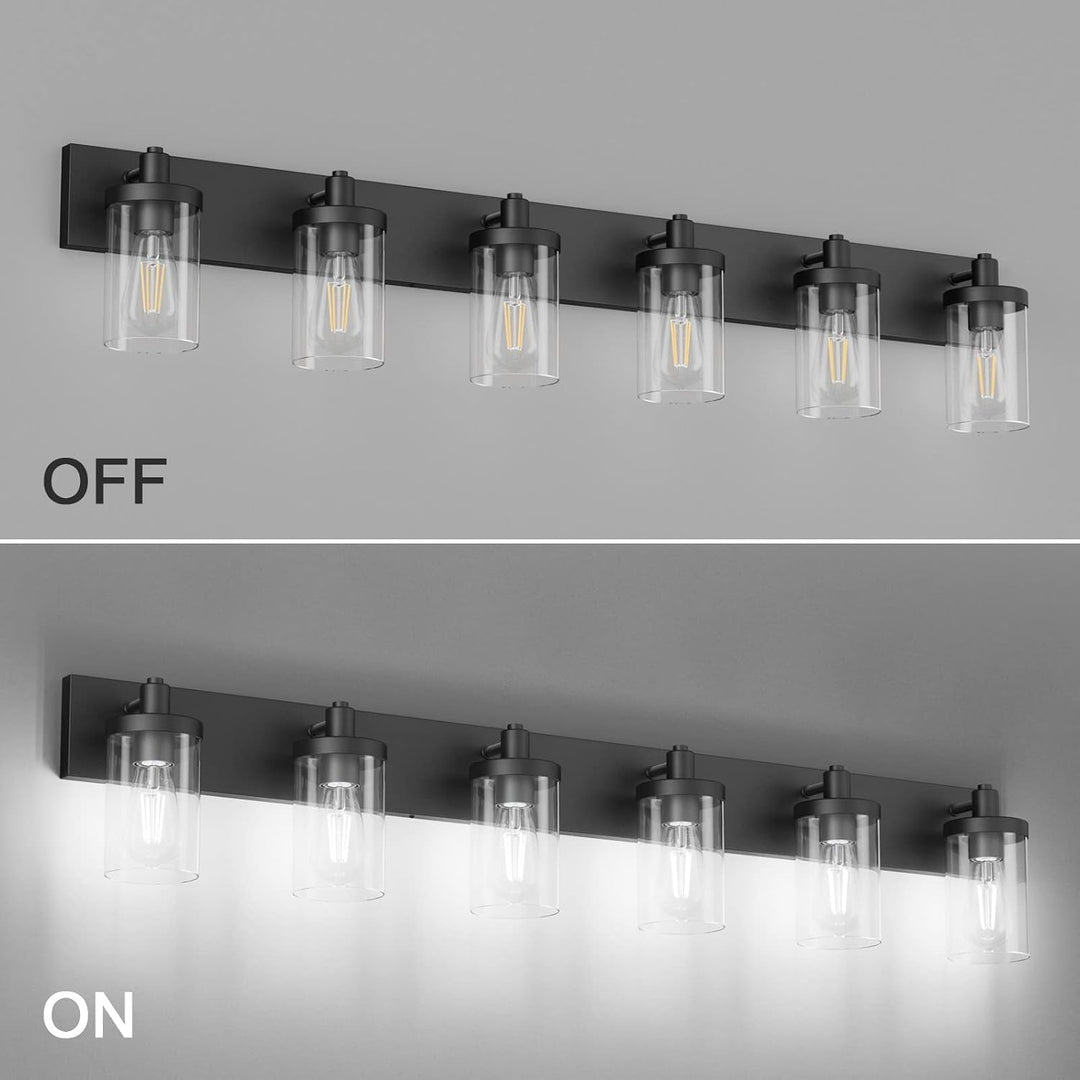 48in Vanity Light Black Bathroom Vanity Lighting Fixtures 6 Light Bathroom Light Fixtures with Clear Glass Shade(Exclude Bulb) - Just Closeouts Canada Inc.X003DZPELZ