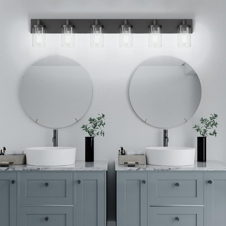 48in Vanity Light Black Bathroom Vanity Lighting Fixtures 6 Light Bathroom Light Fixtures with Clear Glass Shade(Exclude Bulb) - Just Closeouts Canada Inc.X003DZPELZ