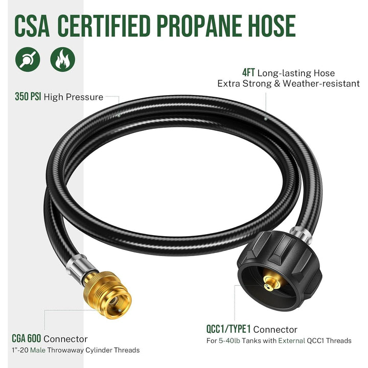 4FT Propane Hose Adapter 1lb to 20lb, Propane Tank Adapter, Propane Adapter Hose for Propane Grill/Camping Stove and Buddy Heater, QCC1/Type1 Propane Adapter 20lb to 1lb Converter, CSA Certified - Just Closeouts Canada Inc.