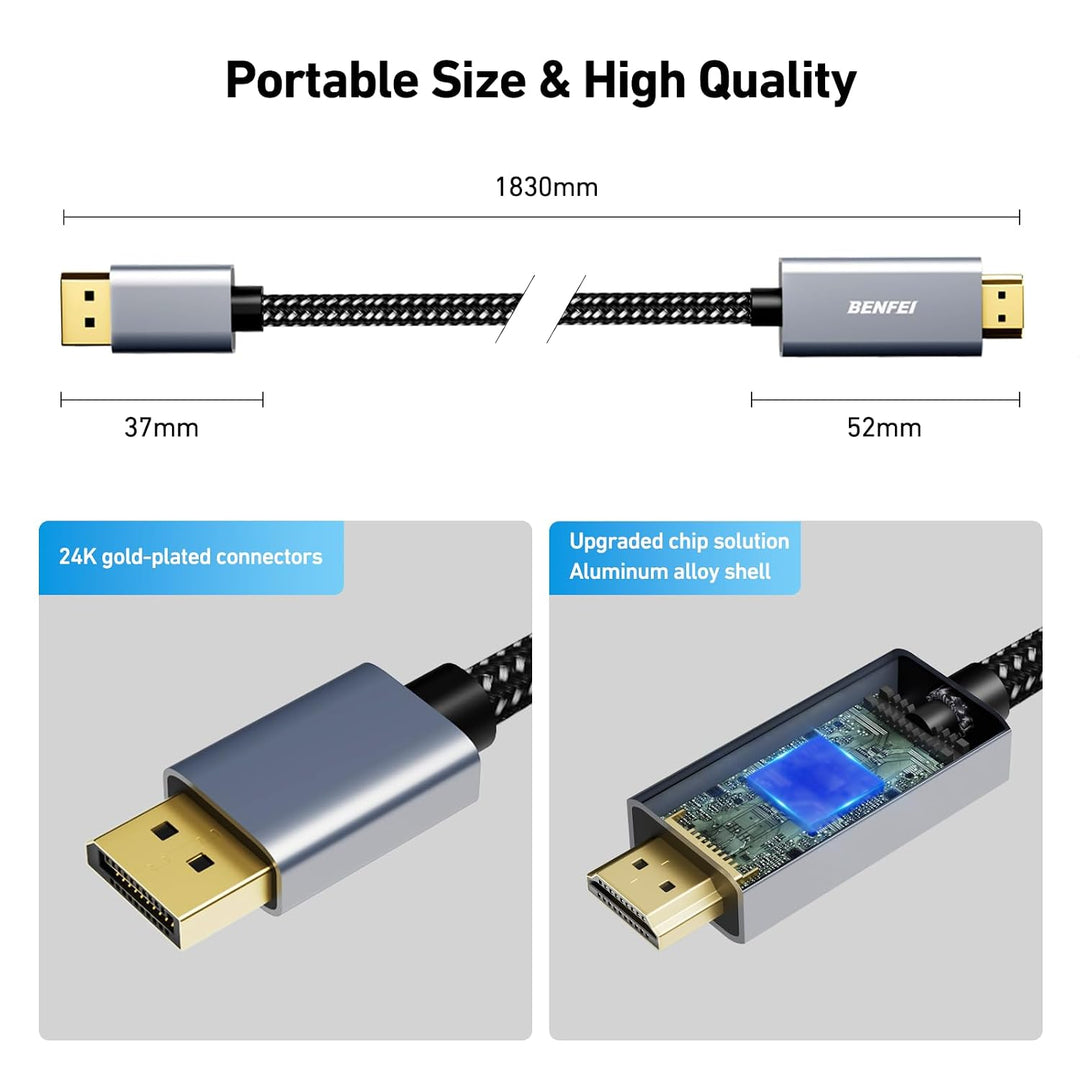 4K DisplayPort to HDMI 6 Feet Cable, 2 Pack Uni-Directional DP 1.2 Computer to HDMI 1.4 Screen (Male to Male) Compatible with HP, ThinkPad, AMD, NVIDIA - Just Closeouts Canada Inc.000273grey-2p
