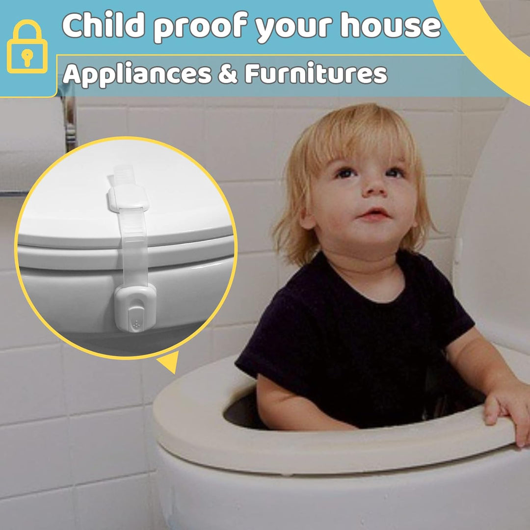4our Kiddies 10 Pack Baby Proof Cabinet Locks, Child Safety Drawer Locks with 6 Extra 3M Adhesives, Childproof Cabinet Strap Locks for Drawers, Cupboards, Refrigerators, Adjustable No Drilling - Just Closeouts Canada Inc.