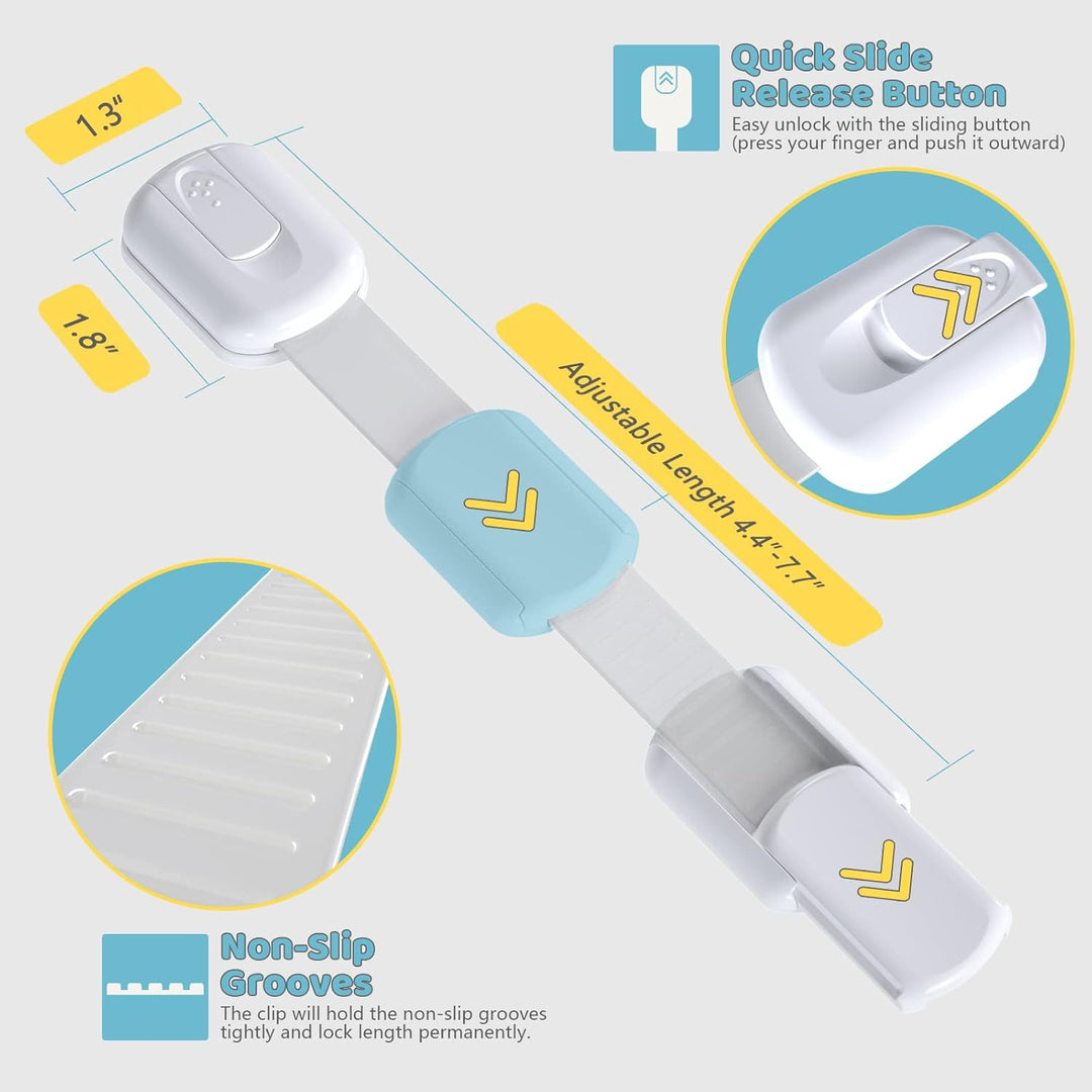 4our Kiddies 10 Pack Baby Proof Cabinet Locks, Child Safety Drawer Locks with 6 Extra 3M Adhesives, Childproof Cabinet Strap Locks for Drawers, Cupboards, Refrigerators, Adjustable No Drilling - Just Closeouts Canada Inc.