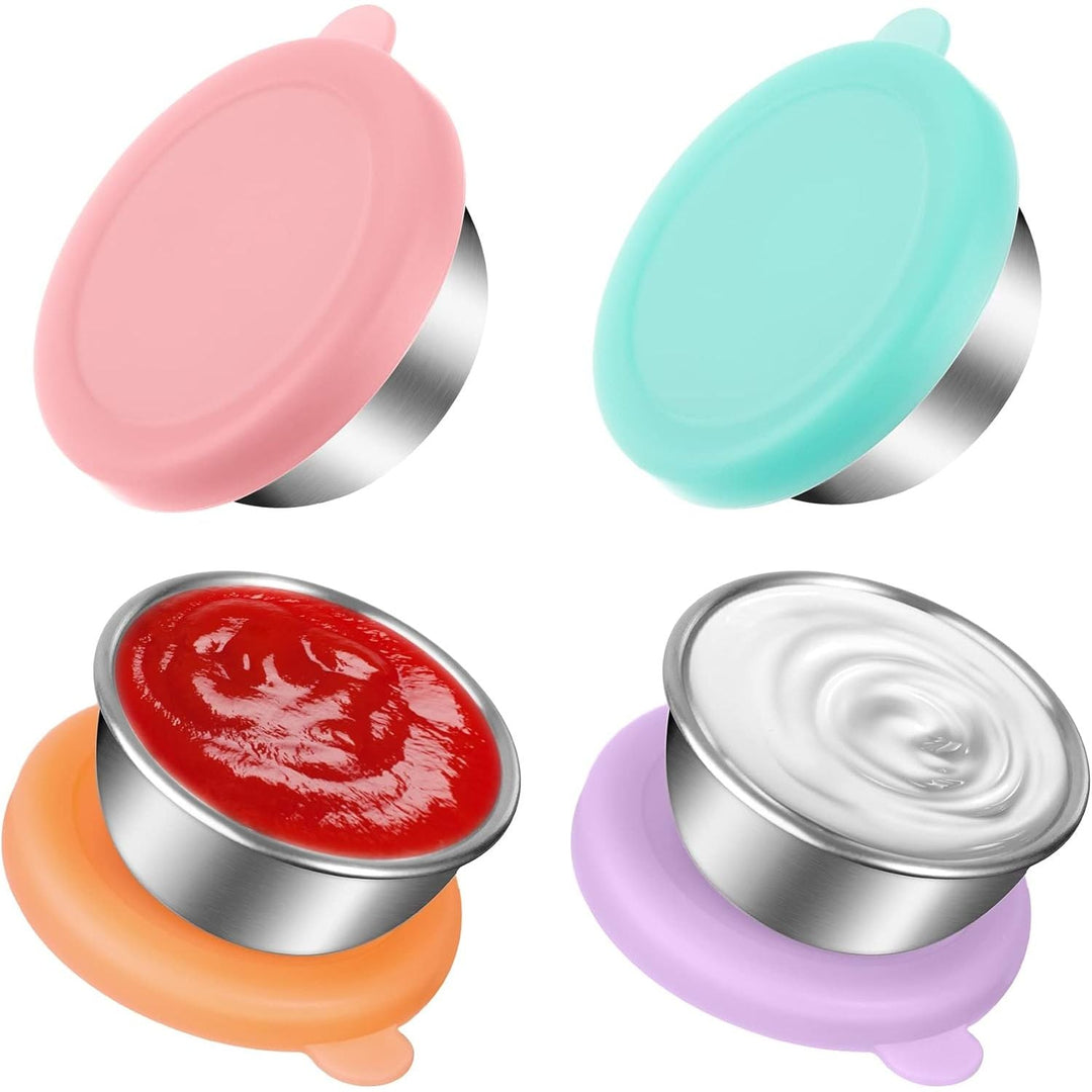 4Pack 1.6oz Small Condiment Containers with Lids, Salad Dressing Container To Go, Reusable Stainless Steel Sauce Containers for Lunch Bento Box, Leakproof Dipping Sauce Cups for Picnic and Travel - Just Closeouts Canada Inc.