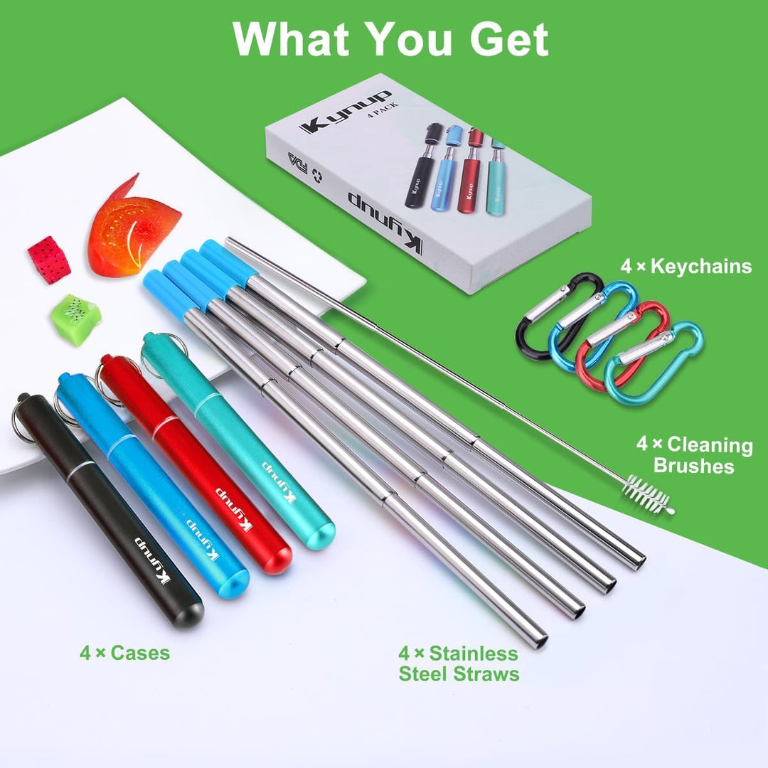 4Packs Reusable Straws, Metal Straw with Silicon, Travel Drinking Straws with Case, Keychain, Cleaning Brushes, Silicon Pcs Perfect for Travel, Gifts (20 PCS) Blue - Black - Red - Turquoise - Just Closeouts Canada Inc.X0035QBPAL