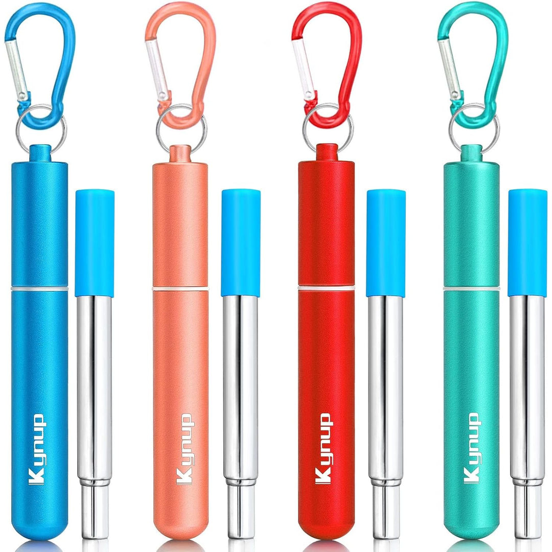 4Packs Reusable Straws, Metal Straw with Silicon, Travel Drinking Straws with Case, Keychain, Cleaning Brushes, Silicon Pcs Perfect for Travel, Gifts (20 PCS) Blue - Rose Gold - Red - Turquoise - Just Closeouts Canada Inc.X0035QBPNX