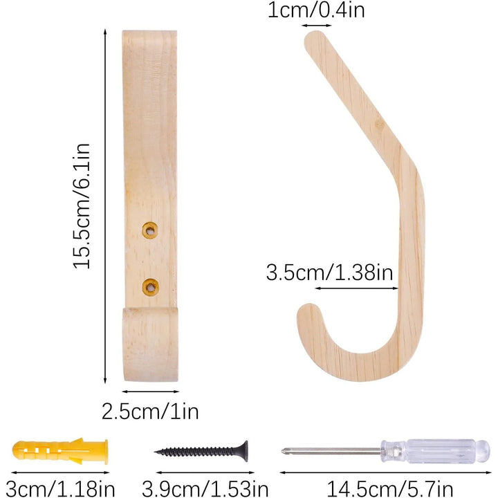 4PC Wooden Coat Hooks, Natural Oak Wood Hooks, Heavy Duty Wall Mounted Hooks, Decorative Vintage Wood Wall Hooks for Hanging Coats, Key, Cap, Scarf, Bag, Towel - Just Closeouts Canada Inc.