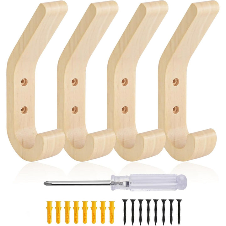 4PC Wooden Coat Hooks, Natural Oak Wood Hooks, Heavy Duty Wall Mounted Hooks, Decorative Vintage Wood Wall Hooks for Hanging Coats, Key, Cap, Scarf, Bag, Towel - Just Closeouts Canada Inc.