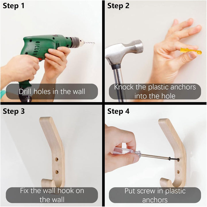 4PC Wooden Coat Hooks, Natural Oak Wood Hooks, Heavy Duty Wall Mounted Hooks, Decorative Vintage Wood Wall Hooks for Hanging Coats, Key, Cap, Scarf, Bag, Towel - Just Closeouts Canada Inc.